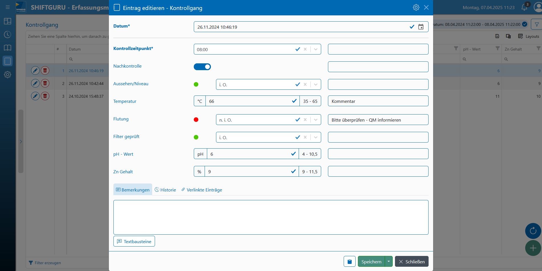 Digital acquisition of operational data, paperless working